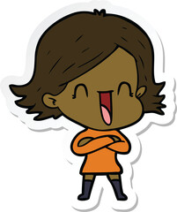 sticker of a cartoon laughing woman