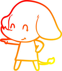 warm gradient line drawing of a cute cartoon elephant