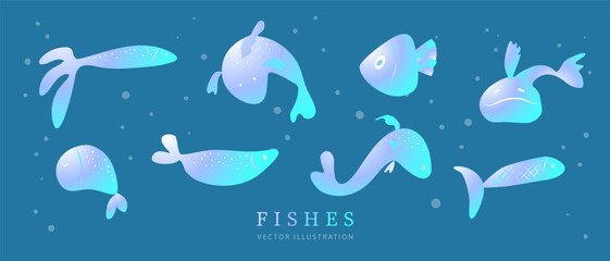 Set of beautiful sea fish.Underwater world, sea creatures.Vector illustration.