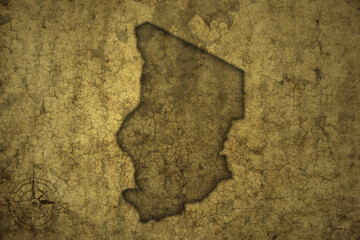 map of chad on a old vintage crack paper background .