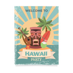 Summer hawaii tropical party banner, hawaiian poster card. Vector illustration
