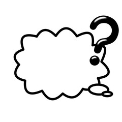 クエスチョンマーク付きの雲型吹き出しの白黒タイプのイラスト