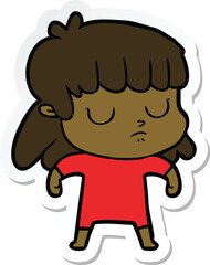 sticker of a cartoon indifferent woman