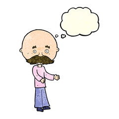 cartoon man with mustache with thought bubble