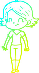 cold gradient line drawing of a cartoon friendly girl