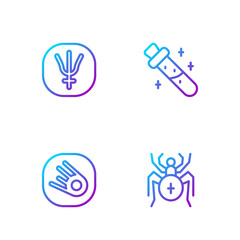 Fototapeta premium Set line Spider, Comet falling down fast, Neptune planet and Bottle with potion. Gradient color icons. Vector
