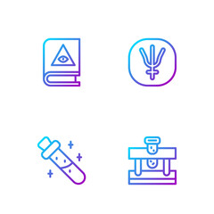 Fototapeta premium Set line Bottle with potion, , Ancient magic book and Neptune planet. Gradient color icons. Vector
