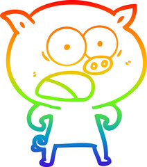 rainbow gradient line drawing of a cartoon pig shouting