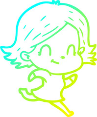 cold gradient line drawing of a cartoon friendly girl