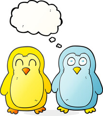 freehand drawn thought bubble cartoon birds holding hands