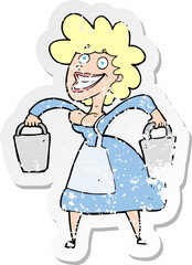 retro distressed sticker of a cartoon milkmaid carrying buckets