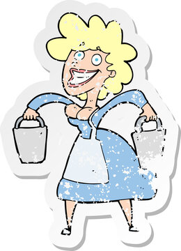 recommend clip art: retro distressed sticker of a cartoon milkmaid carrying buckets