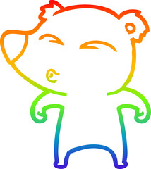 rainbow gradient line drawing of a cartoon whistling bear