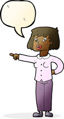cartoon woman pointing with speech bubble