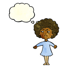 cartoon bitter old woman with thought bubble