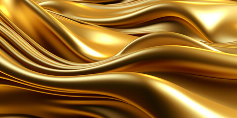 Fototapeta premium Edler goldener Wellen Satin Seide Stoff Hintergrund Motiv, ai generativ