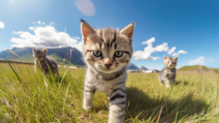 Naklejka na ściany i meble Cute british shorthair cat in a grass