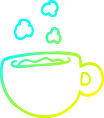 cold gradient line drawing of a cartoon coffee cup