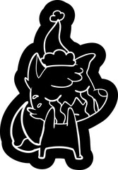 crying fox quirky cartoon icon of a wearing santa hat