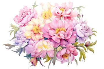 Pastel Peony watercolor painting of a stunning bouquet. Generative AI