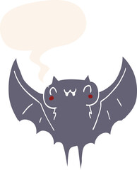 cartoon bat with speech bubble in retro style