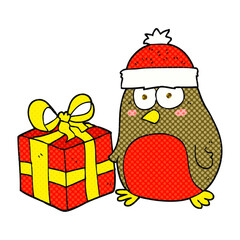 freehand drawn cartoon christmas robin