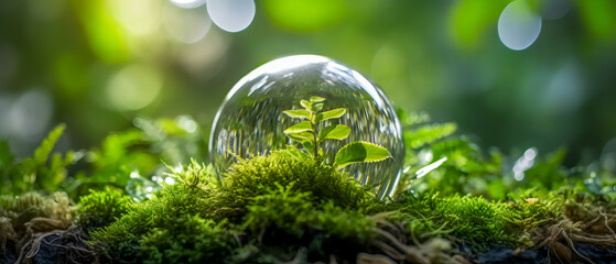 Glaskugel als Symbol der Erde und der Natur.. Generiert mit KI.