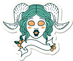 sticker of a tiefling character face