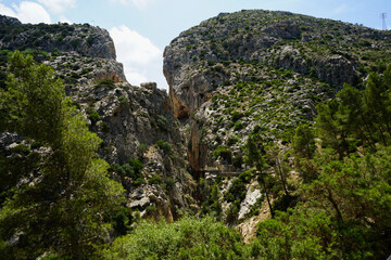 Caminito del Rey gorge view, Desfiladero de los Gaitanes, El Chorro, Ardales, Malaga, Spain.