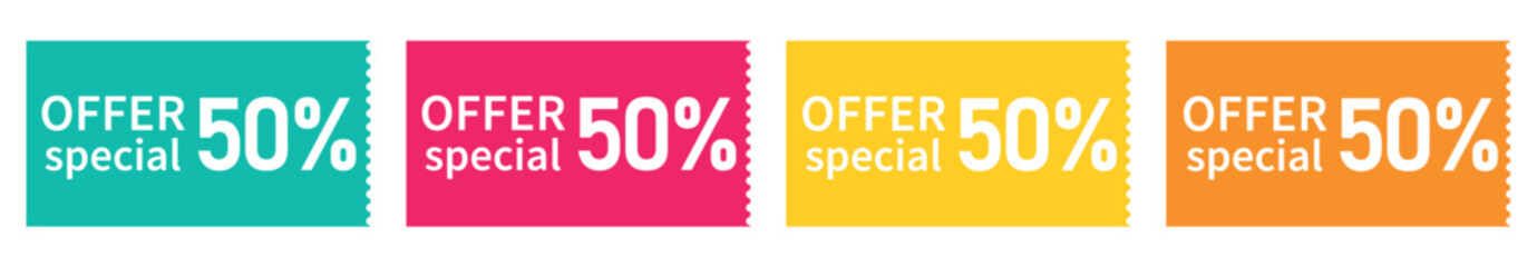 set colorful voucher, special discount, special offer 50%