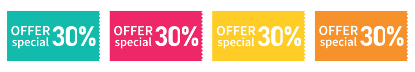 set colorful voucher, special discount, special offer 30%