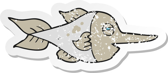 retro distressed sticker of a cartoon swordfish