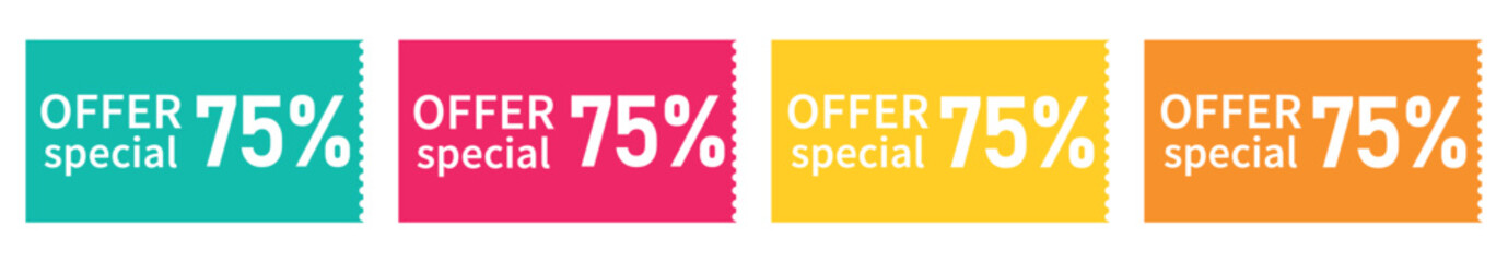 set colorful voucher, special discount, special offer 75%