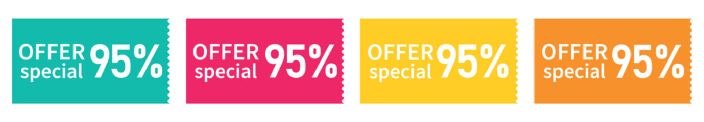 set colorful voucher, special discount, special offer 95%