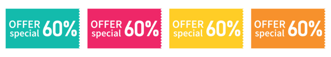 set colorful voucher, special discount, special offer 60%