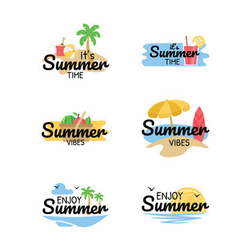  Set of summer sticker label vector 
