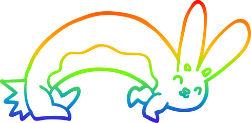 rainbow gradient line drawing of a funny cartoon rabbit