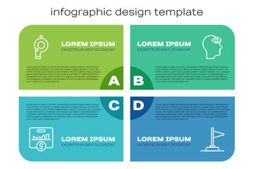 Set line Key performance indicator, Whistle, Flag and Man with third eye. Business infographic template. Vector