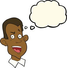 cartoon male face with thought bubble