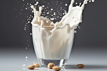 stock photo of glass almond milk to milk with splash Food Photography