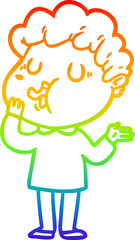 rainbow gradient line drawing of a cartoon man singing
