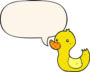 cartoon duck with speech bubble in comic book style