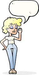 cartoon woman ignoring with speech bubble