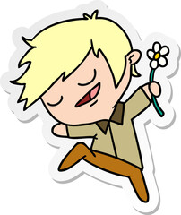 freehand drawn sticker cartoon of kawaii cute boy