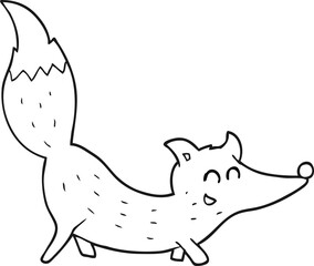 freehand drawn black and white cartoon little wolf