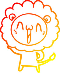 warm gradient line drawing of a happy cartoon lion