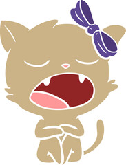 Obraz premium flat color style cartoon yawning cat