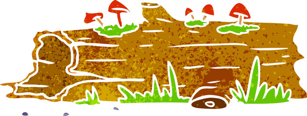 hand drawn retro cartoon doodle of a tree log