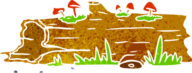 hand drawn retro cartoon doodle of a tree log