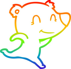 rainbow gradient line drawing of a friendly bear running cartoon